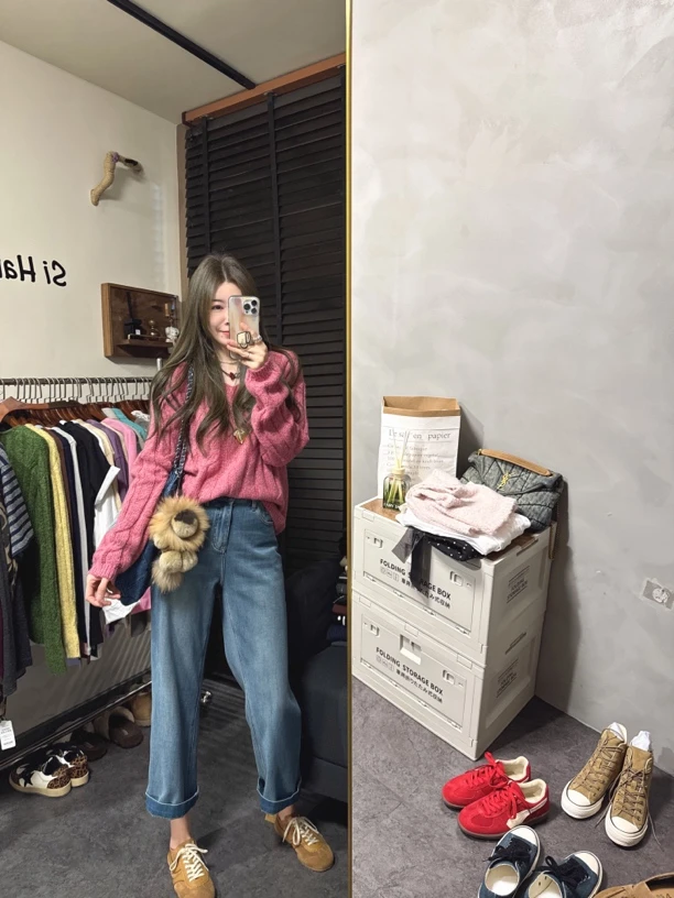 【思含】百搭纯色亮丝V领套头毛衣