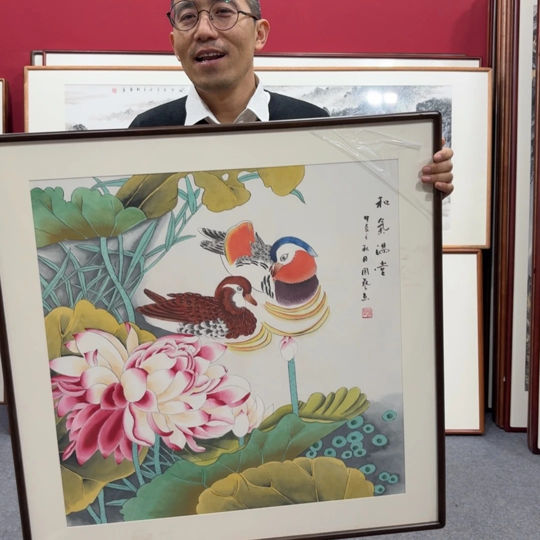 国画带框绘画80/80尺寸