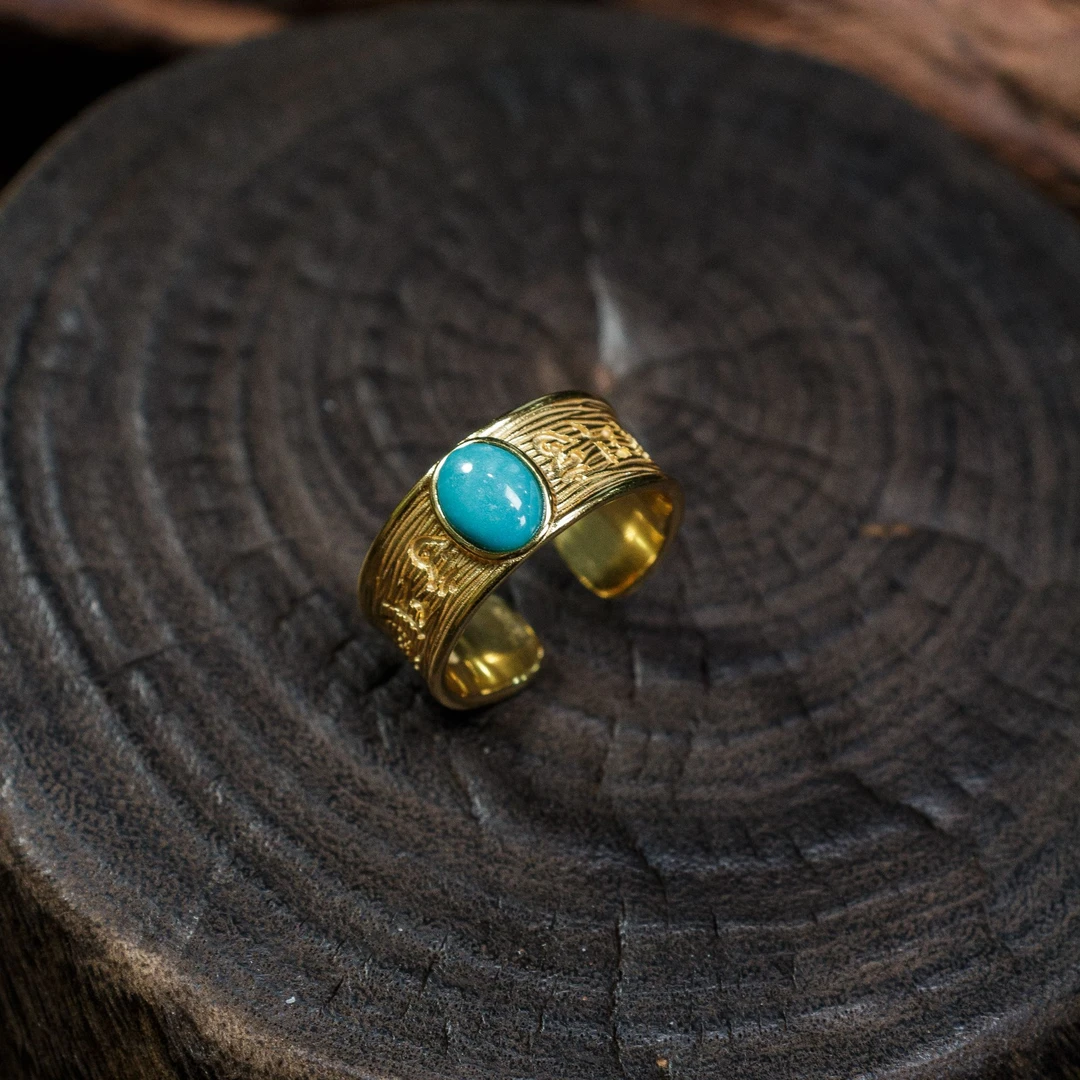 【壹芳珠宝】天然原矿绿松戒指S925银镶嵌