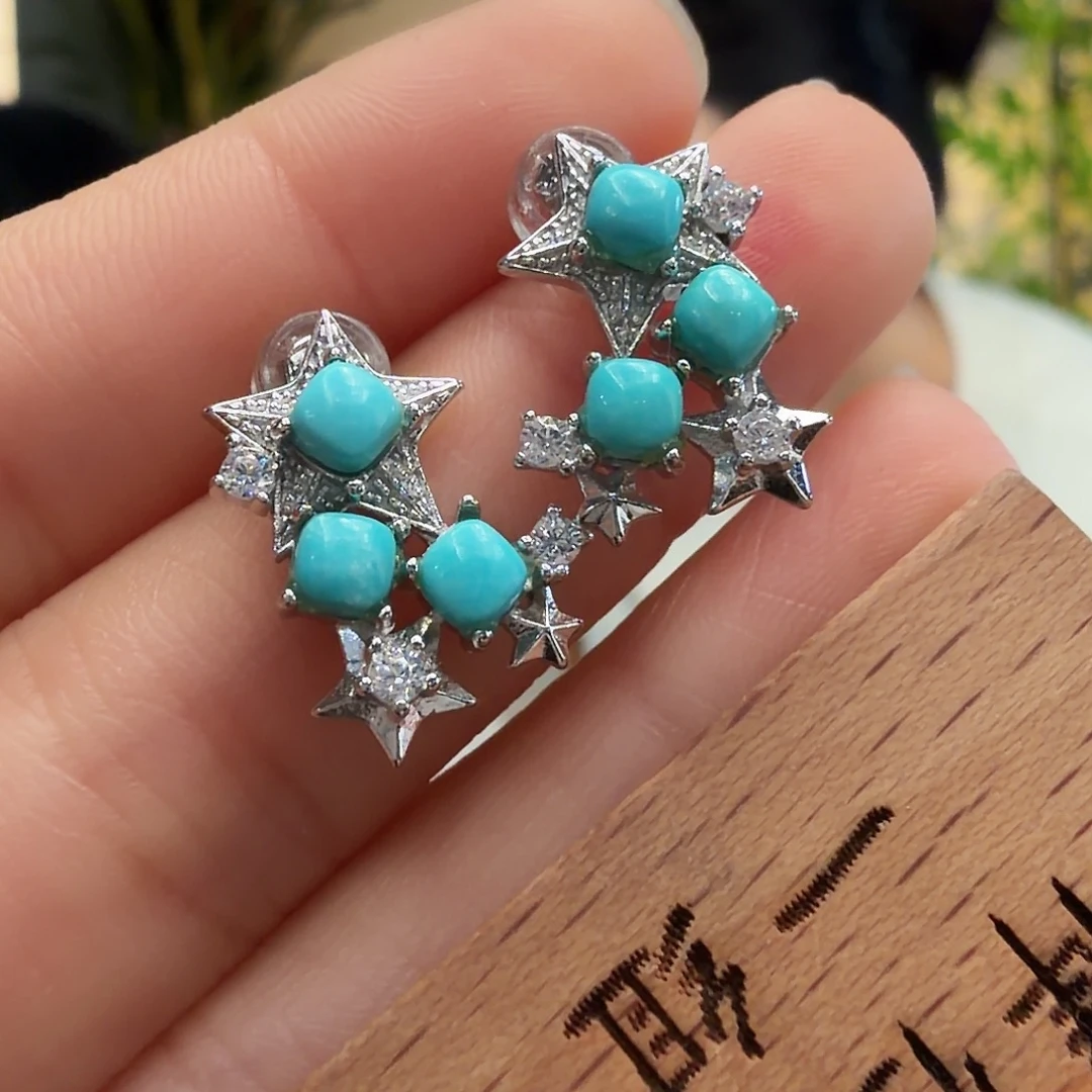 绿松石银S925镶嵌耳饰