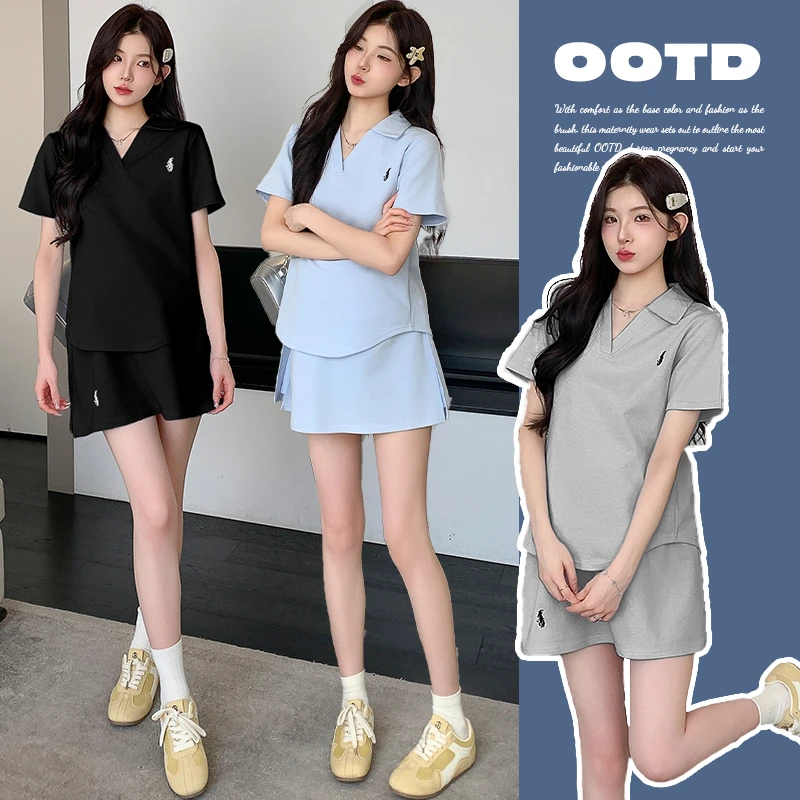孕妇夏装2025新款套装 冰爽棉托腹裤裙短袖短裤套装百搭小个子
