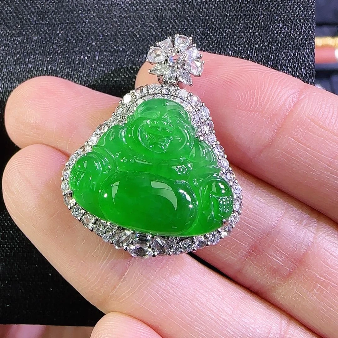 翡翠18K金镶嵌吊坠(不含链)