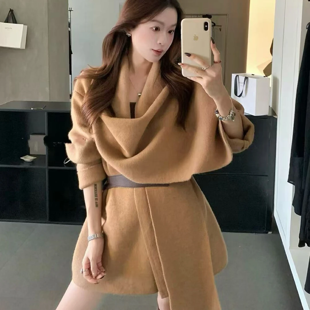 慵懒风针织常规韩版女落肩袖长款显瘦毛针织衫秋冬2025新