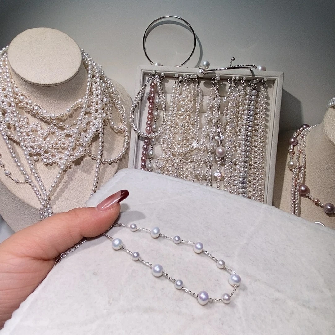 手绳银S925镶嵌淡水珍珠满天星炫彩手链