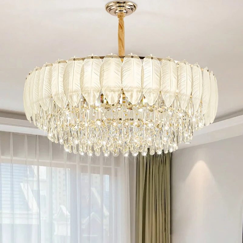 轻奢法式水晶吊灯现代简约客厅主灯餐厅卧室灯奶油风羽毛水晶灯