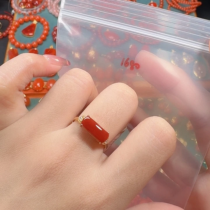 南红玛瑙银S925镶嵌戒指