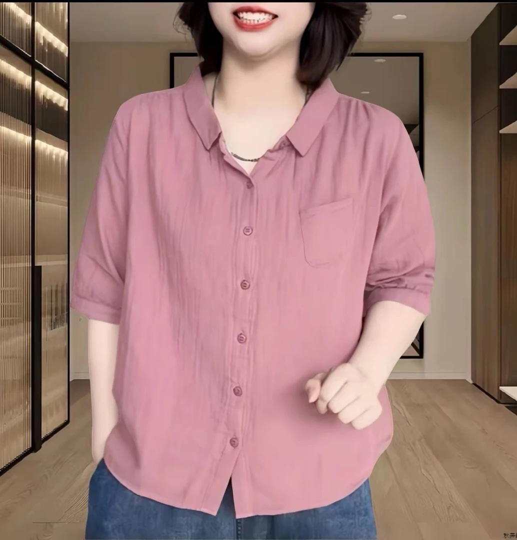 拼接扎染短袖翻领常规款纽扣衬衫显瘦休闲大码酷飒风女装高级感潮