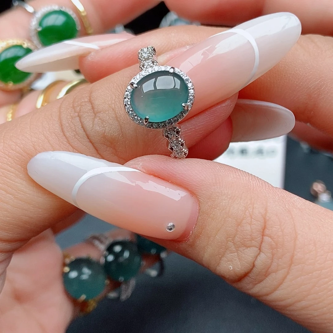 翡翠戒指银S925镶嵌4558