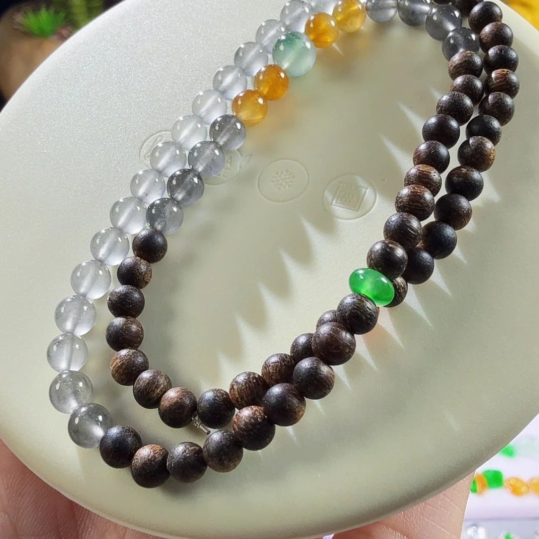 翡翠未镶嵌颈饰黑钢卡5mm珠串
