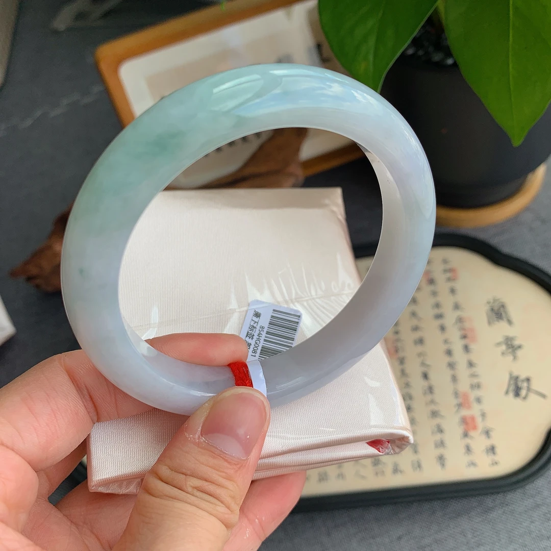 缅甸天然A货翡翠61-62圈口细糯化种半山水正圈手镯女款081