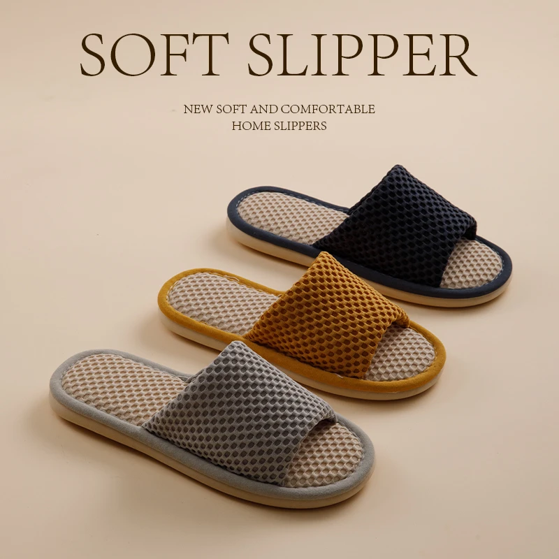 情侣蜂窝拖鞋男麻女士亚麻夏季室内居家静音防滑四季透气地板凉拖