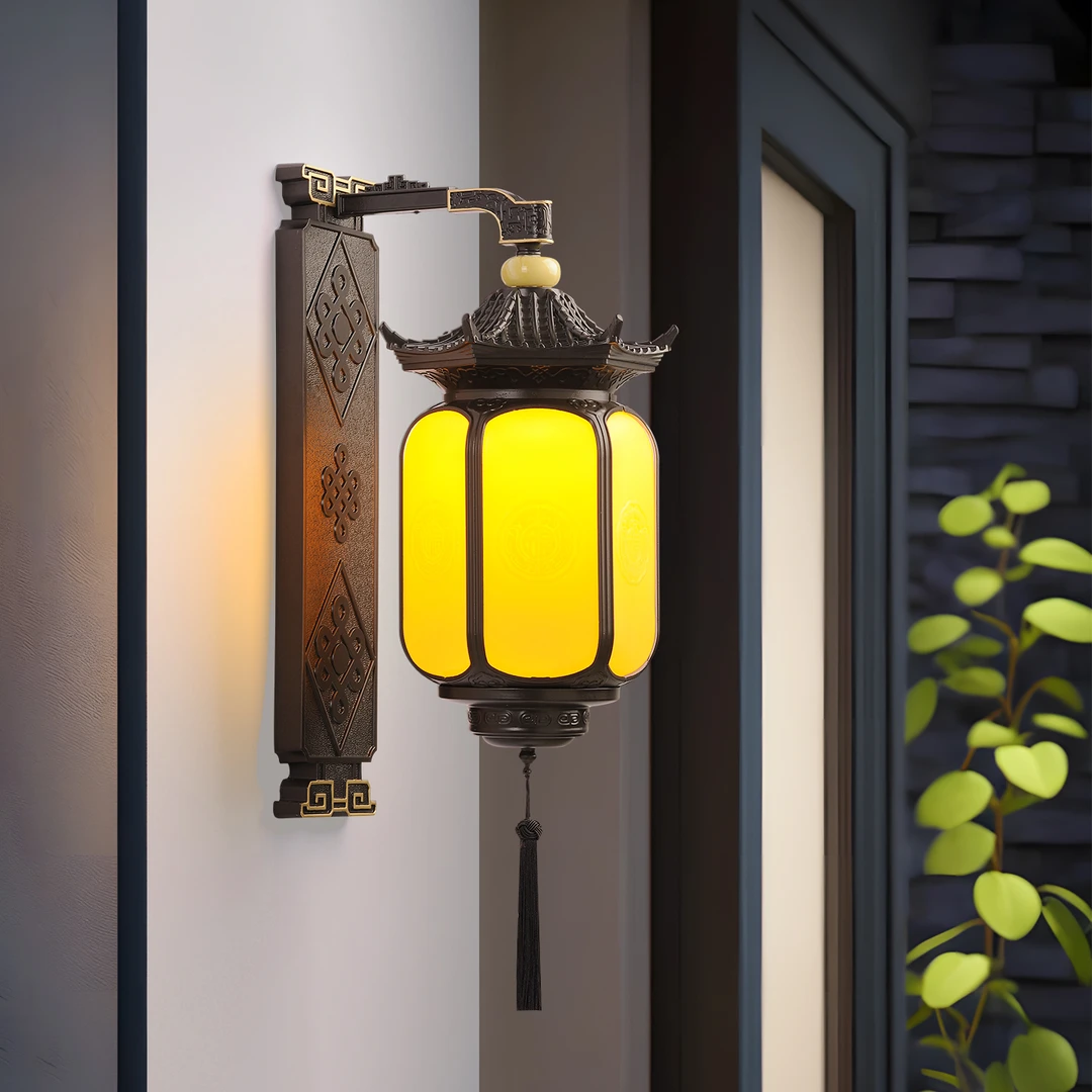 新中式复古户外吊灯式壁灯别墅庭院灯饰大门走廊阳台户外禅意挂灯