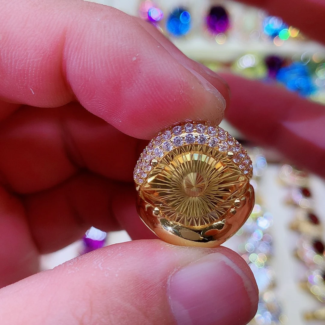 水晶戒指银S925镀金镶嵌