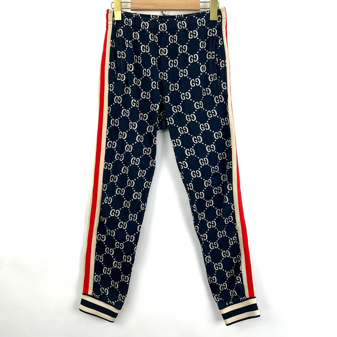 95新 GUCCI/古驰 xs码/双G满印红蓝条纹运动裤/05699
