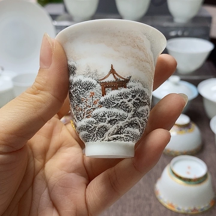 盟***龙全品山月闲高温超薄胎粉彩闻香杯
