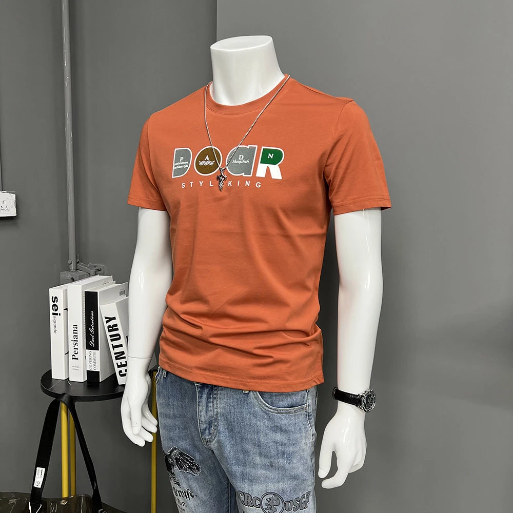 圆领短袖T恤夏季休闲男纯棉印花时尚半袖体恤上衣欧洲站潮流ins