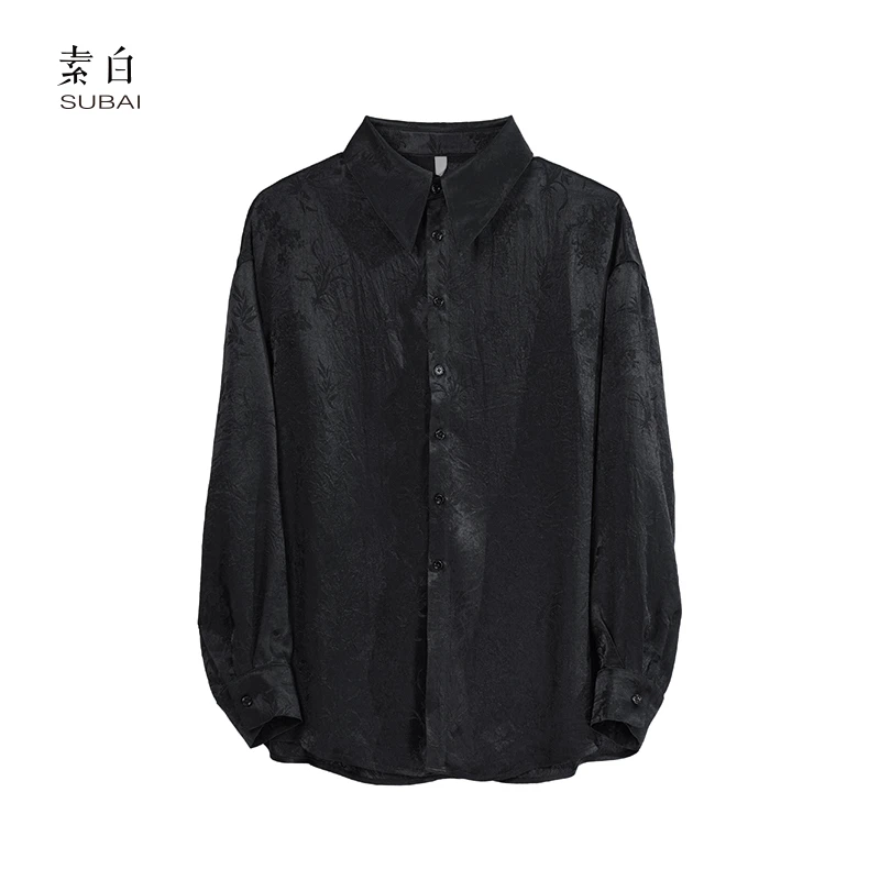 素白时尚【夜上海】S01943极简高级黑复古百搭提花衬衫