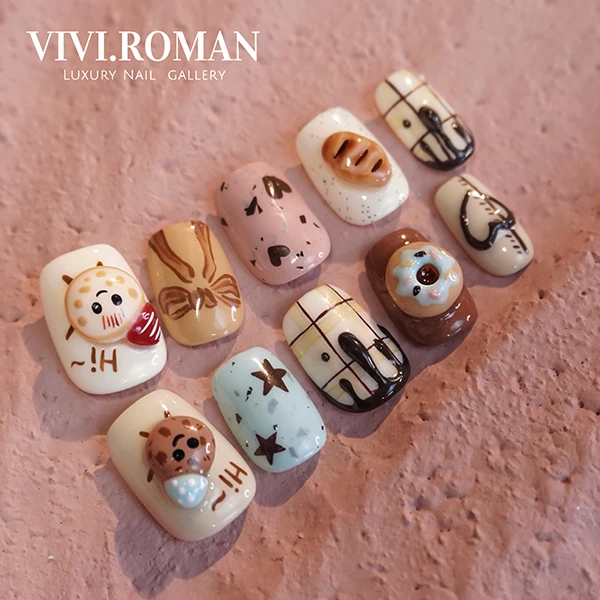 【可可俱乐部】原创设计 少女可爱 曲奇立体造型 纯手绘定制穿戴甲