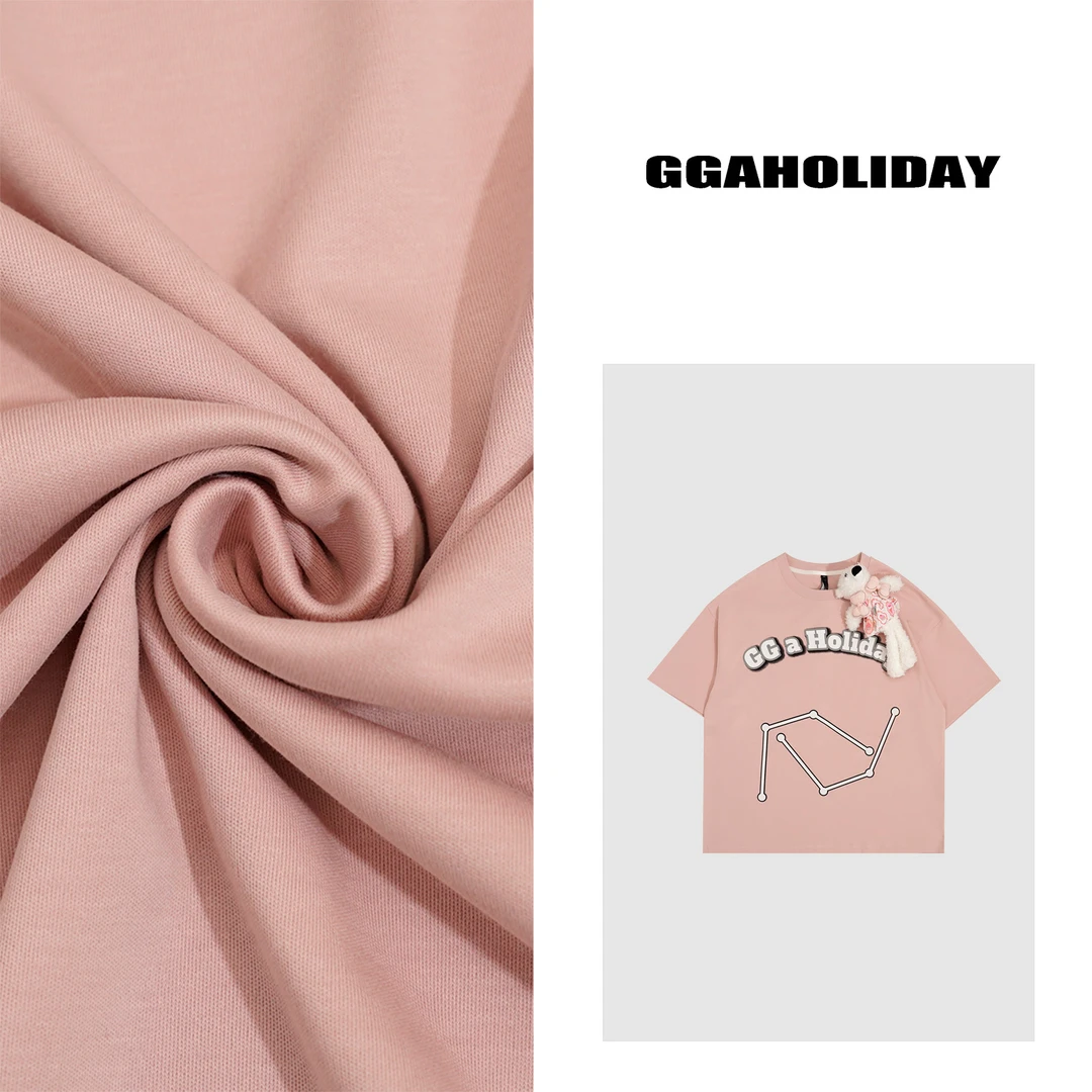 GGAHOLIDAY夏季新款休闲宽松百搭洋气小熊挂件圆领短袖T恤-152377