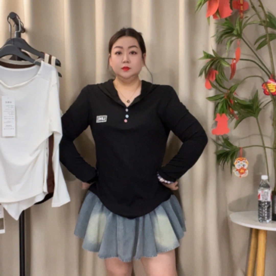 丹姐大码女装【清仓无险连帽】宽松休闲显瘦时尚长袖针织打底卫衣女