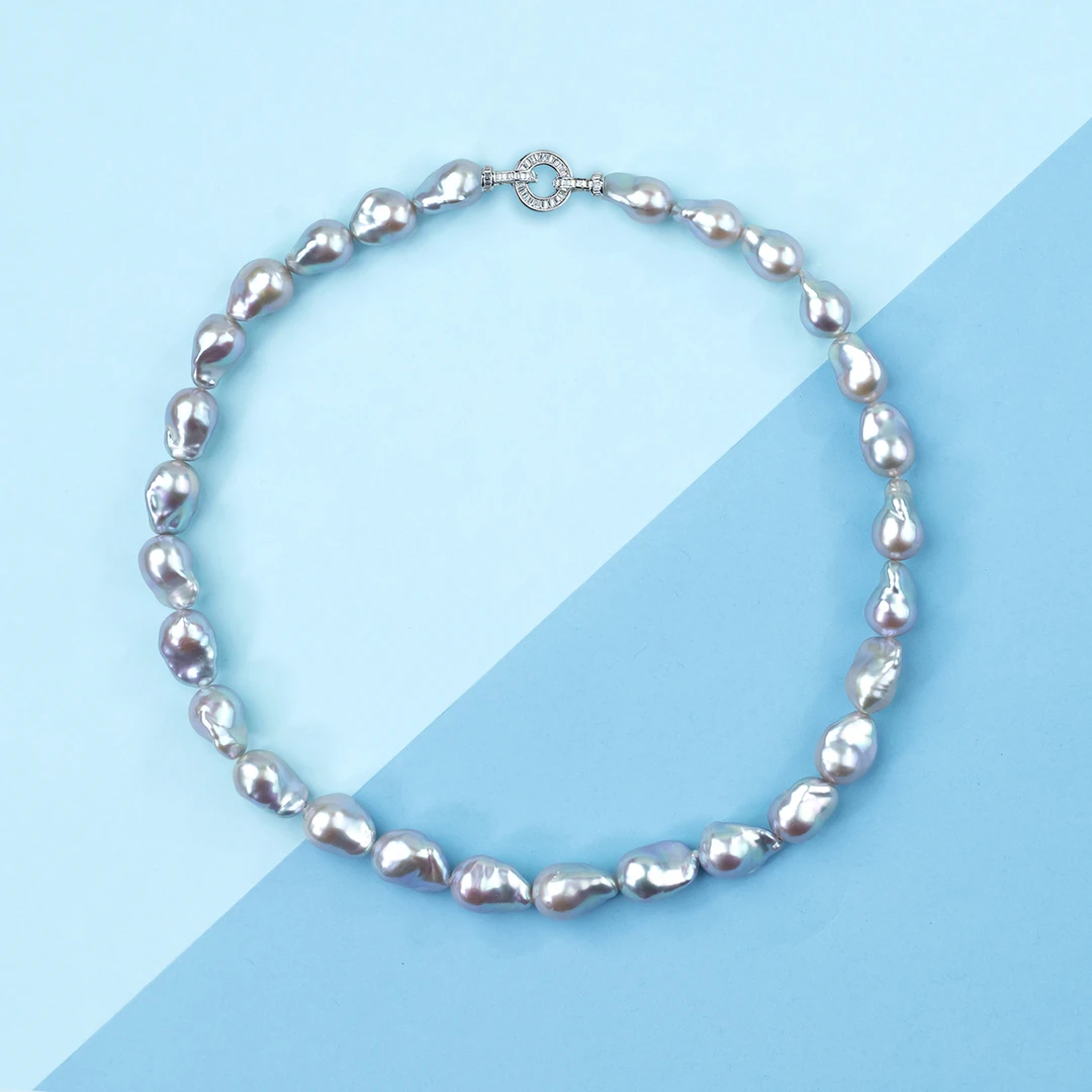 珈白丽蓝血迷你巴 淡水珍珠S925银 巴洛克项链9-11mm【曼曼设计】