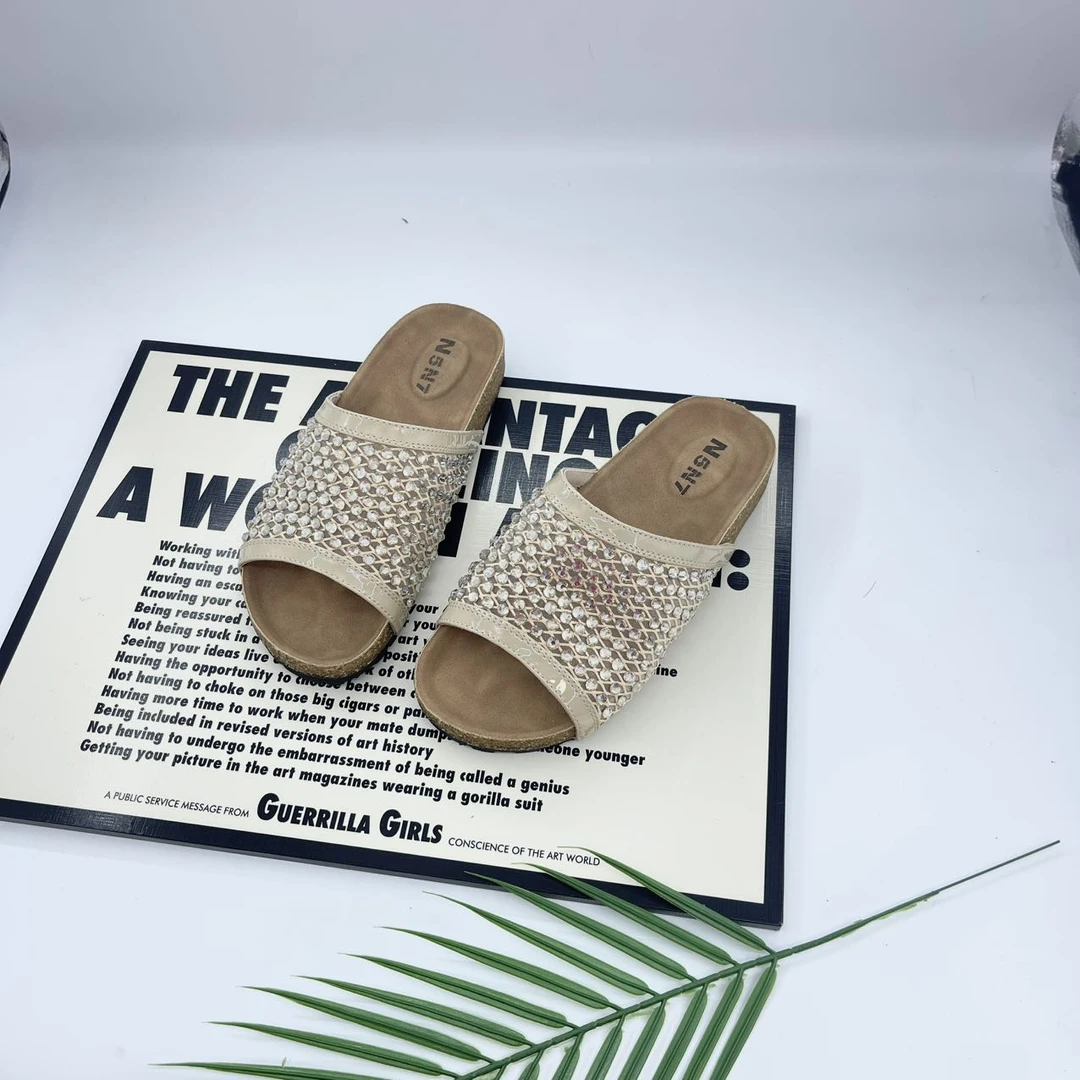 夏季水钻满钻露趾凉拖鞋女外穿透气渔网一字拖617