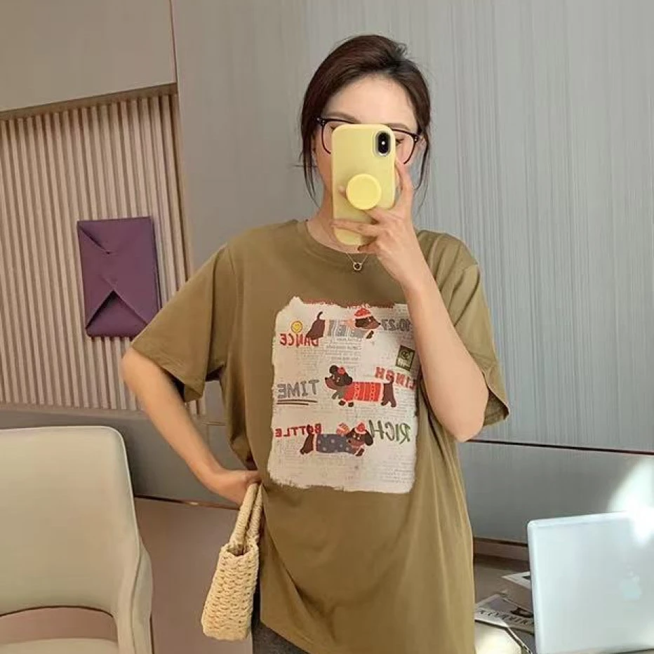 8103女款小狗字母时尚休闲百搭短袖T恤