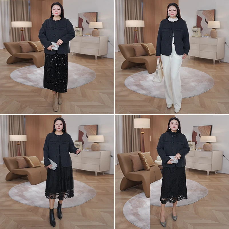 【100绵羊毛】MsShe大码女装冬装小香风双面呢大衣外套J~B2510028