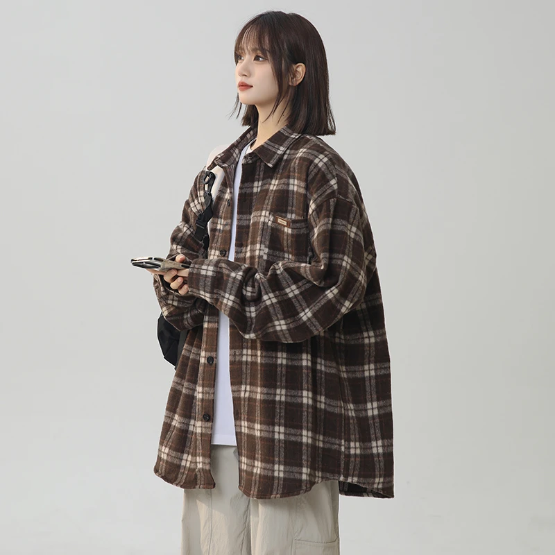 秋季新款复古松弛通勤格子衬衫男女中性风高级长2252CS708P58衬衣