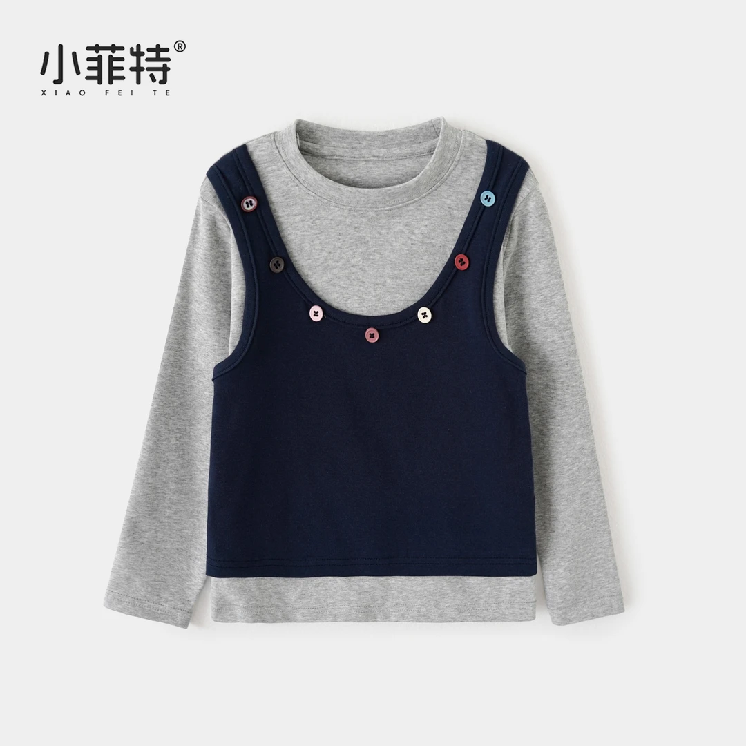 小菲特女童秋装新款时尚拼接上衣中大童儿童休闲T恤衫BGYQ52397