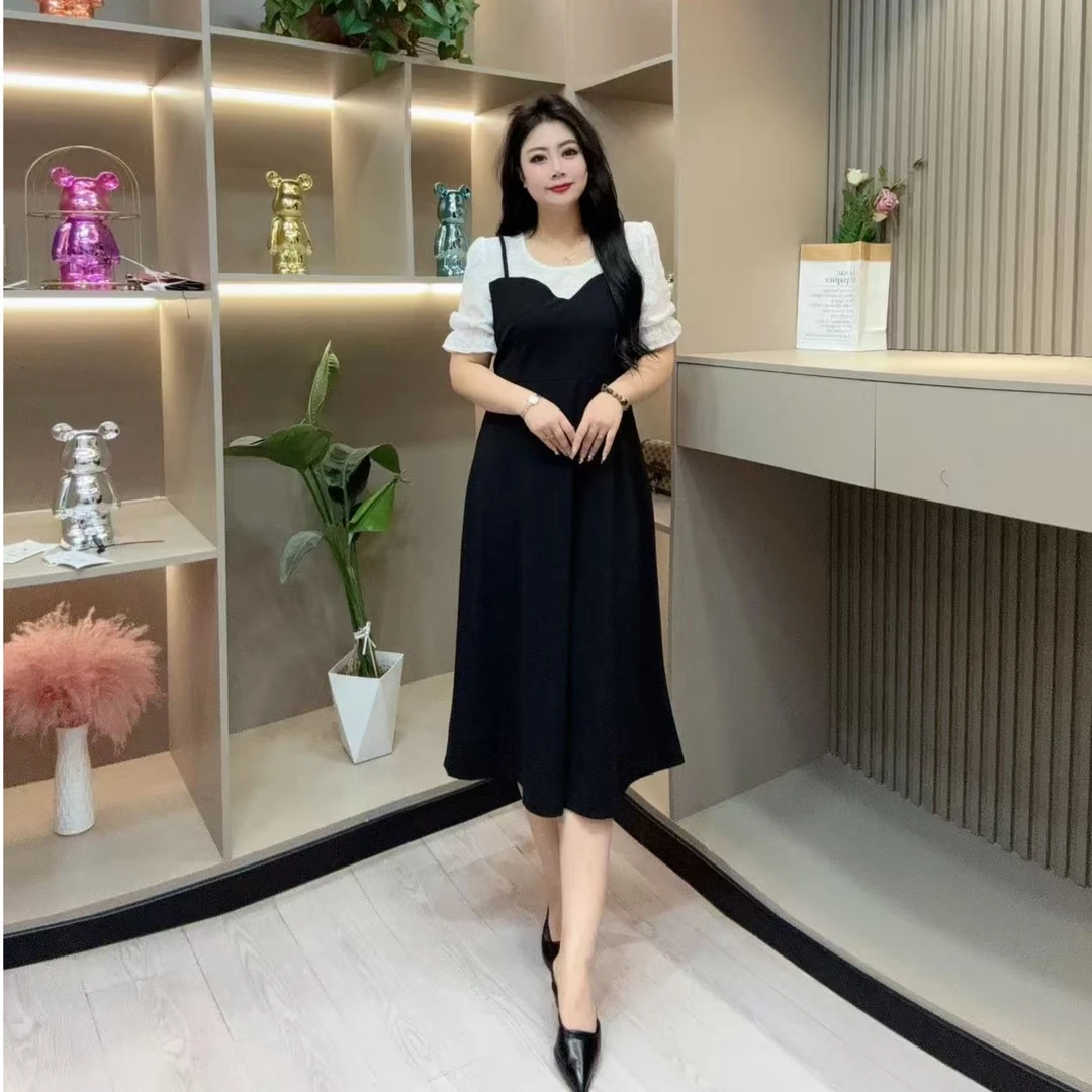 春季连衣裙-檬 3062时尚潮流气质蕾丝提花假两件胖MM大码女装新款