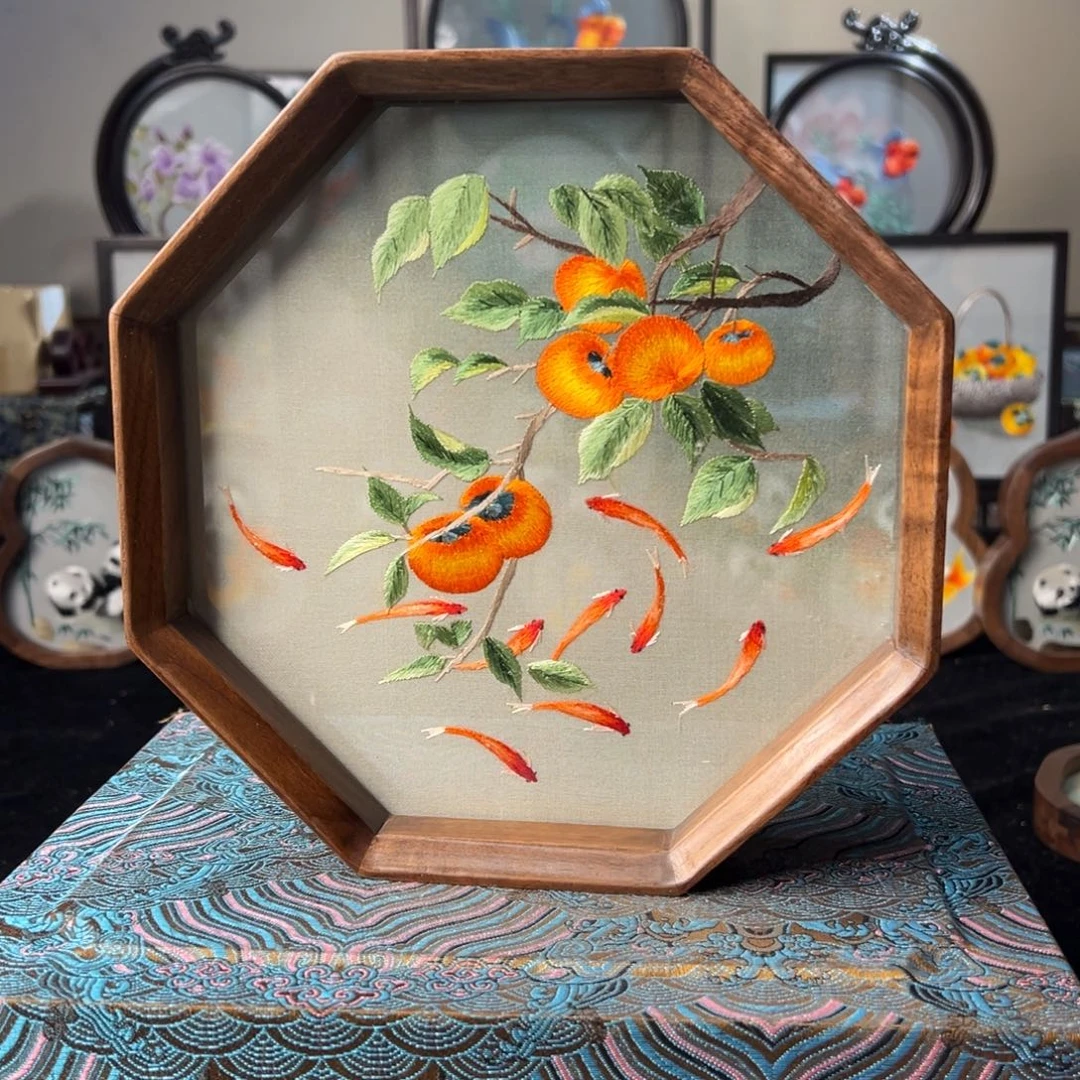 刺绣纯手工刺绣双面绣实木摆件