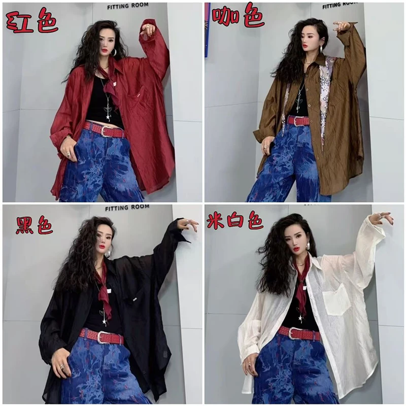 春秋通勤纯色衬衫女2025设计感上衣小众港风宽松长袖衬衫-8896