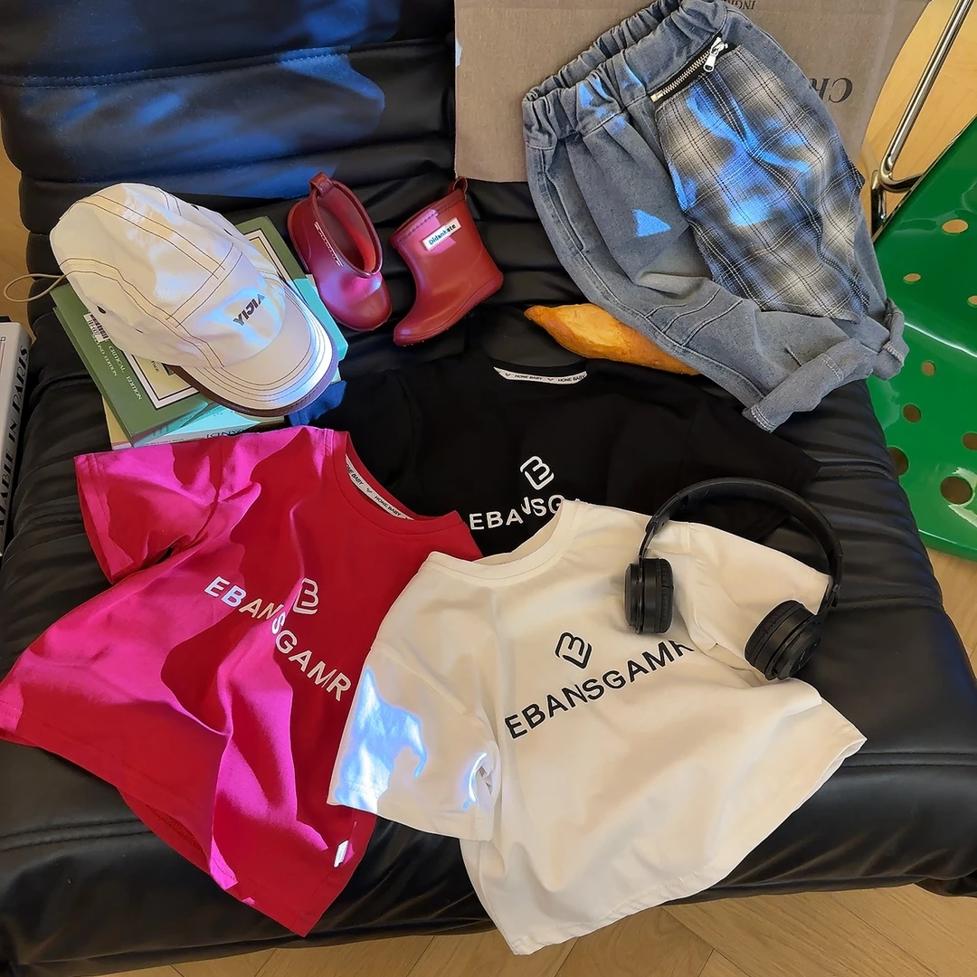 新款夏季休闲百搭字母短袖印花T恤上衣韩版时尚童装宽松小童