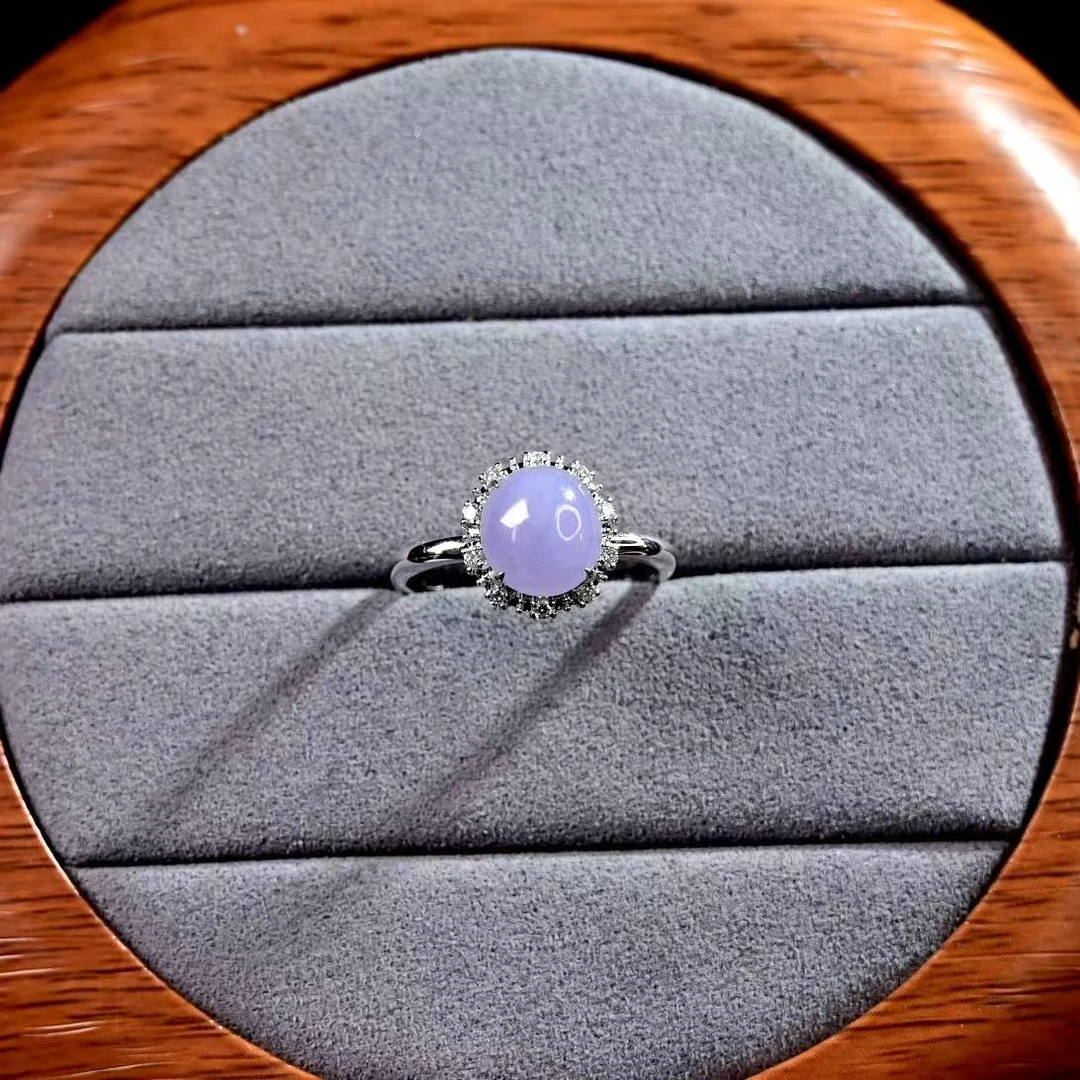 天然缅甸翡翠A货18K白金镶嵌冰紫翡翠戒指/1208141/拍卖