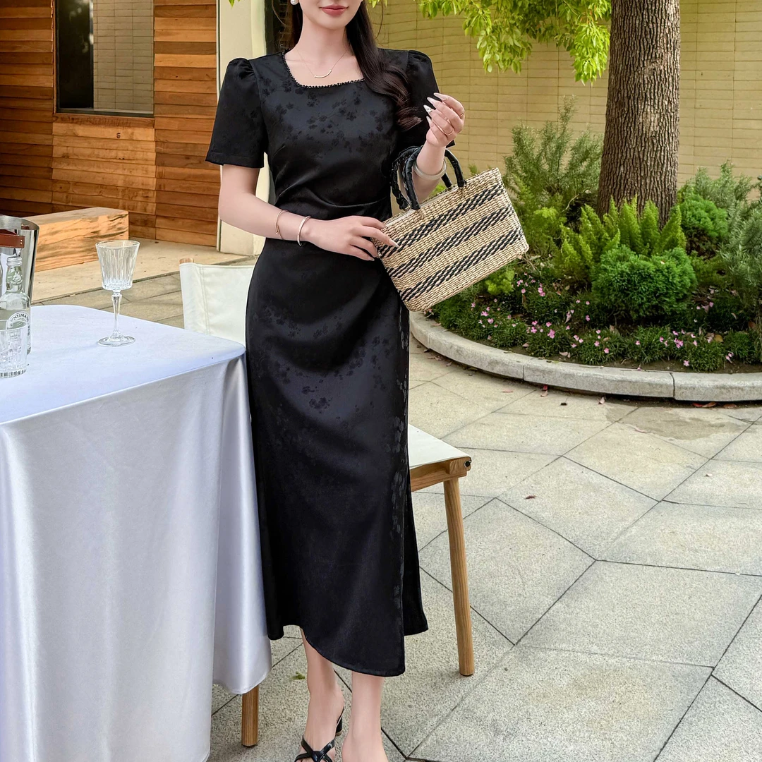 无印心匠B25390-1 夏季时尚! 修身~方领短袖鱼尾裙摆连衣裙 K578