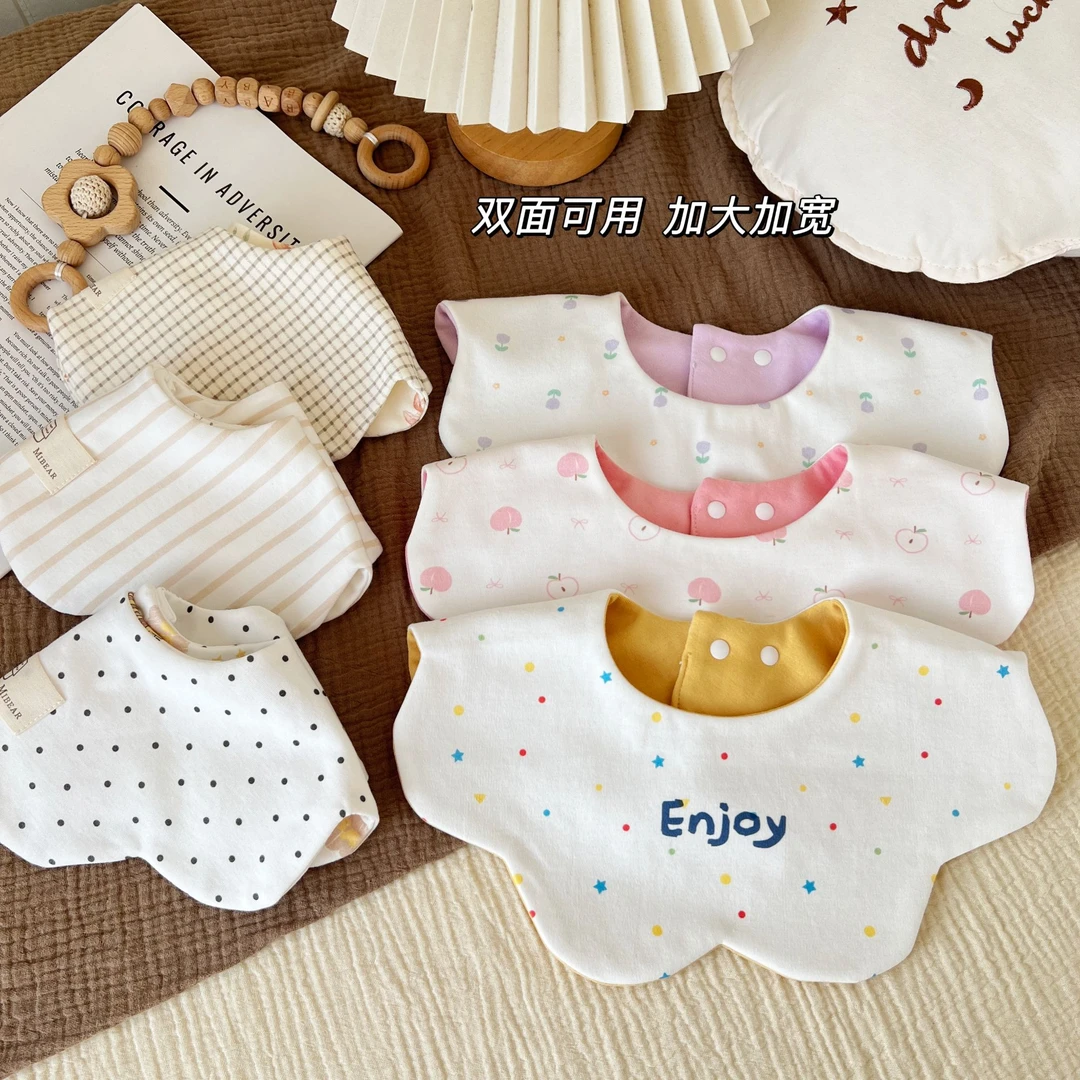 ins韩版女宝宝加大口水巾双面防水纯棉A类男婴儿新生儿防吐奶围嘴