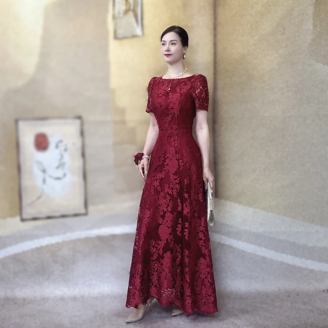 高级定制喜婆婆喜妈妈年轻婚宴礼服蕾丝连衣裙优雅气质妈妈装礼服