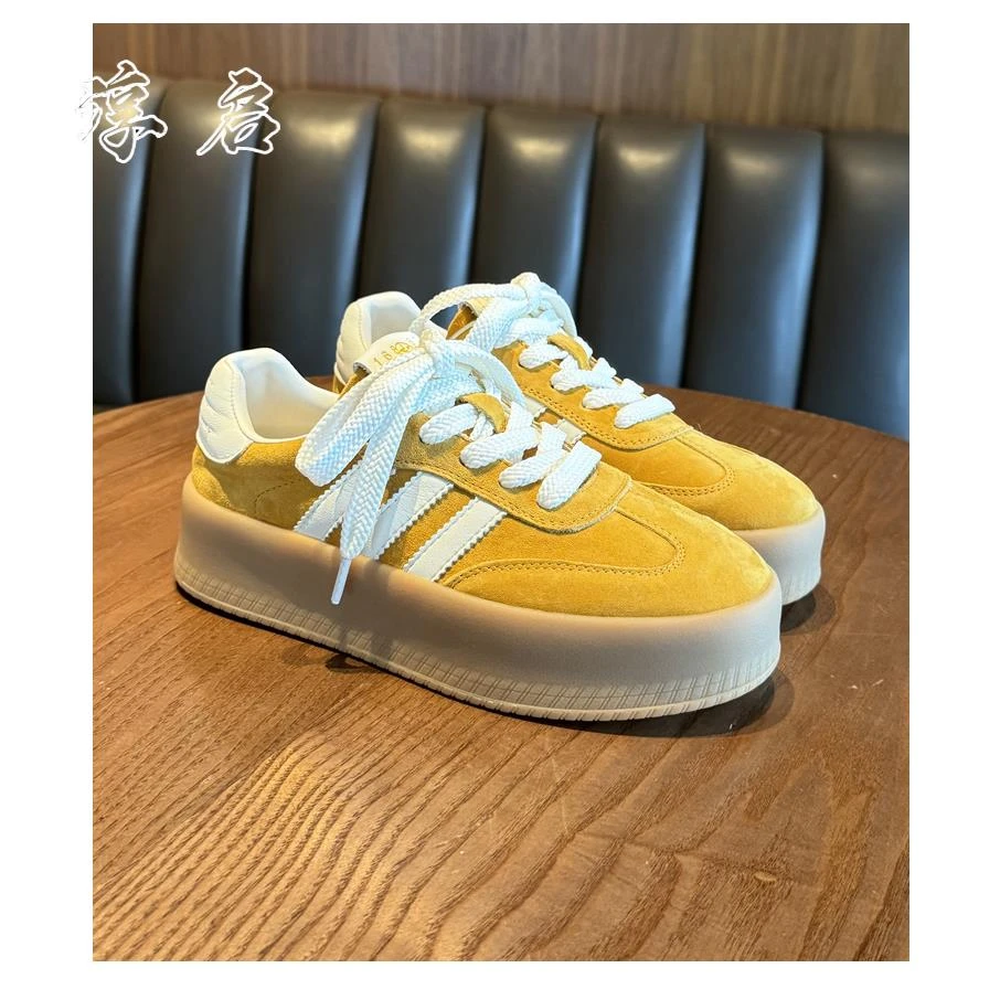 淳启厚底黄色德训鞋2025新款夏季时尚百搭内增高圆头休闲鞋板鞋