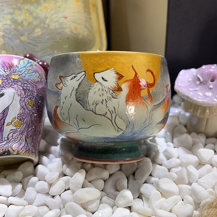 手绘九尾狐红狐主人杯