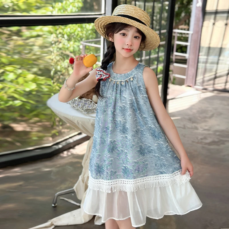 女童无袖背心连衣裙夏季薄款儿童大童装网红炸街女孩吊带公主裙子