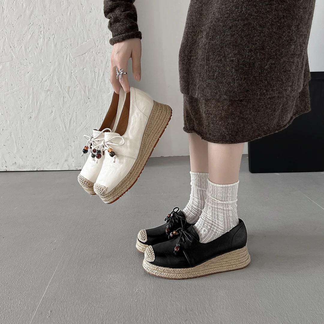 2025年春秋季新款学院风深口系带单鞋女百搭时尚气质高跟小皮鞋女