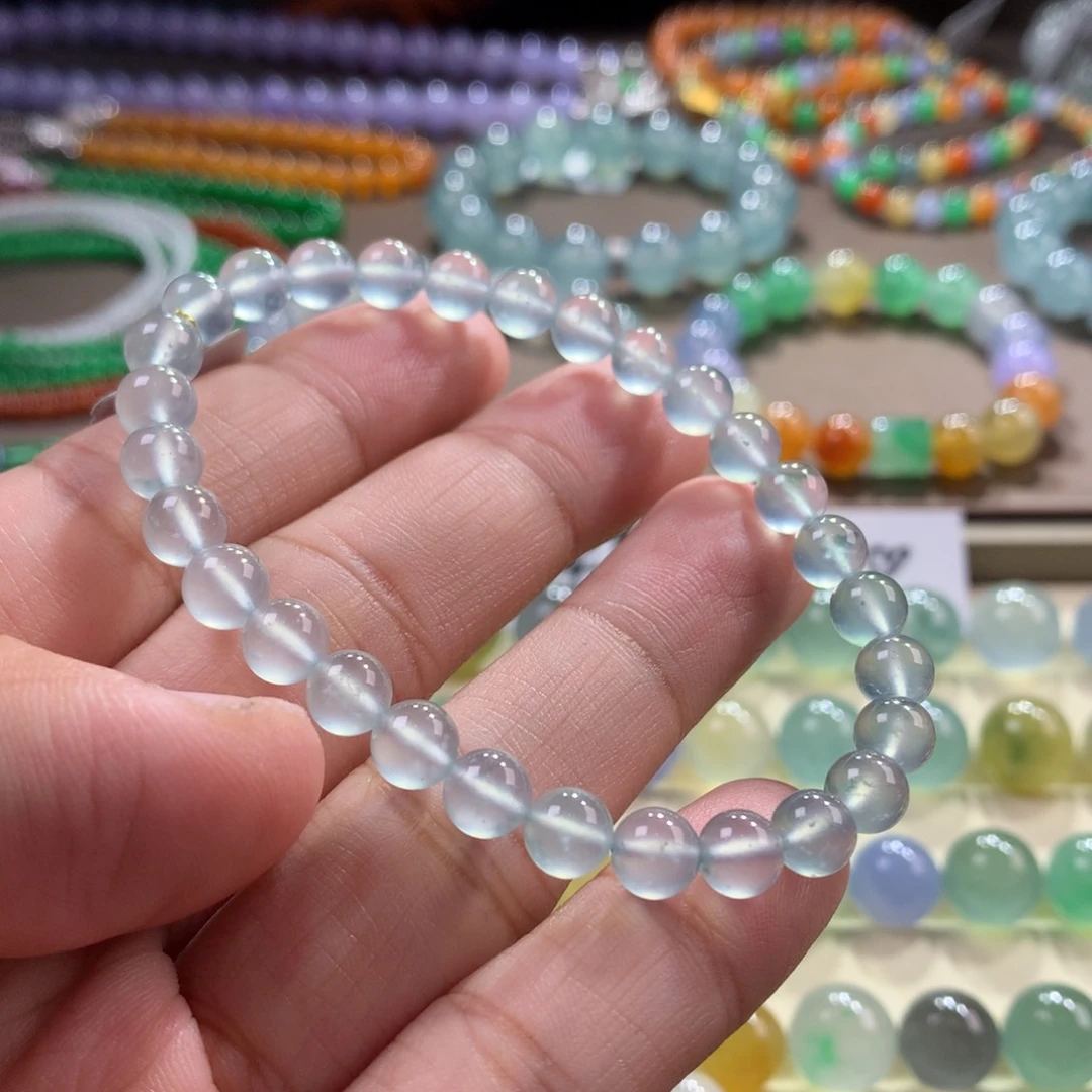 未镶嵌手链翡翠玻璃蓝刚飘花手串 卡6