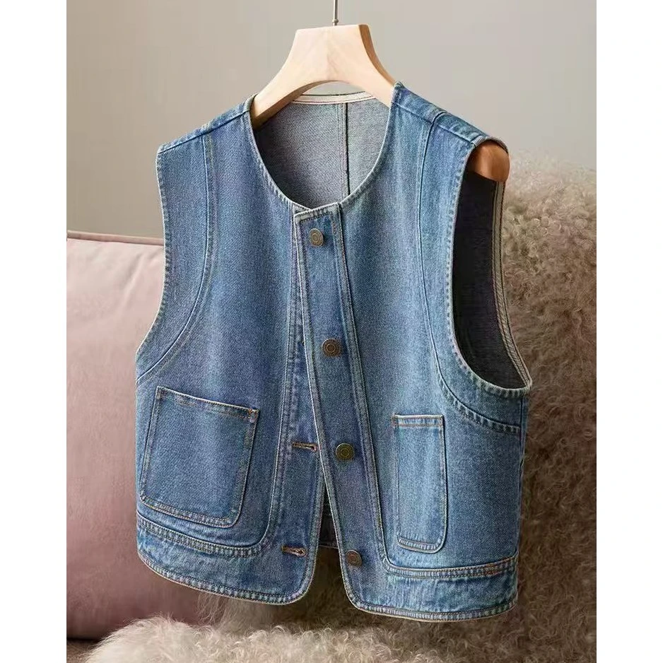 百搭短款女马夹春秋港风修身外穿ins牛仔马甲显瘦上衣时尚韩版