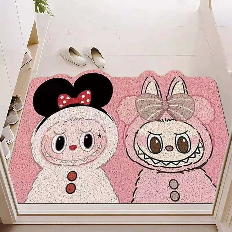 粉色卡通拉布布labubu入户门地垫玄关门口蹭土防滑耐脏
