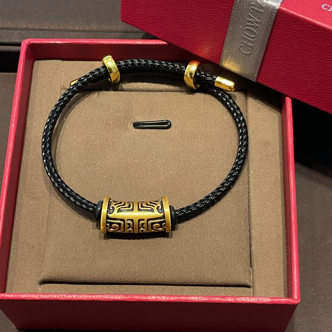 Chow Tai Seng/周大生足金黑金饕餮搭配钢丝绳手链