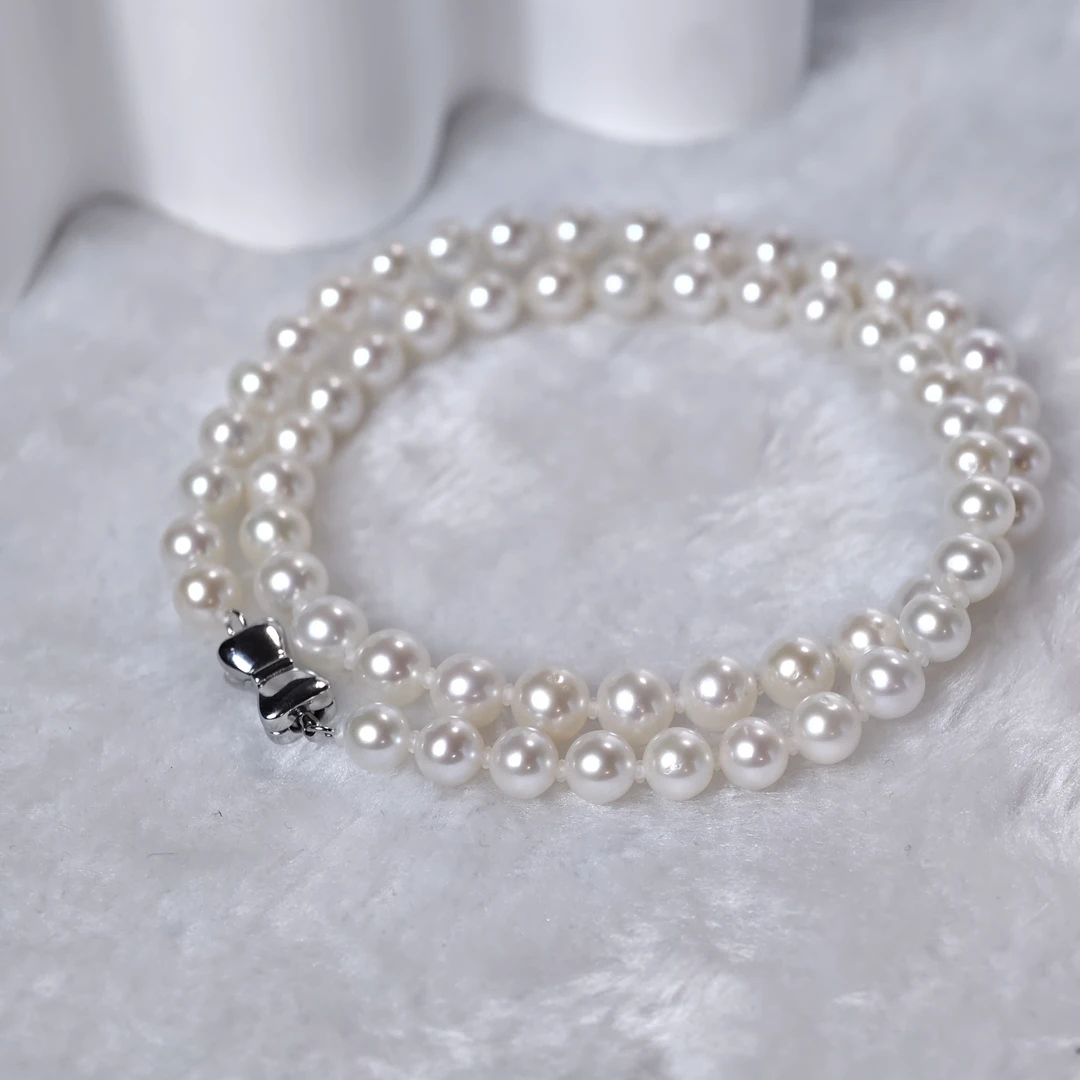 山与湖珠宝 S925银天然淡水无核珍珠项链 蝴蝶结设计款扣头