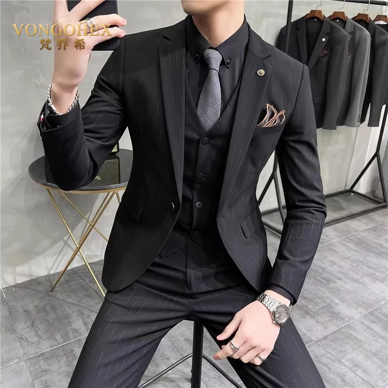 VONGOHEX春秋季西服套装男商务职业正装新郎结婚西装礼服三件套