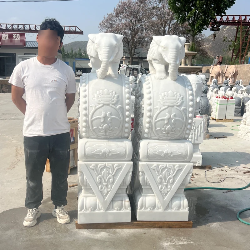 石雕小象门墩抱鼓石汉白玉石鼓青石门当庭院会所门口装饰招财摆件