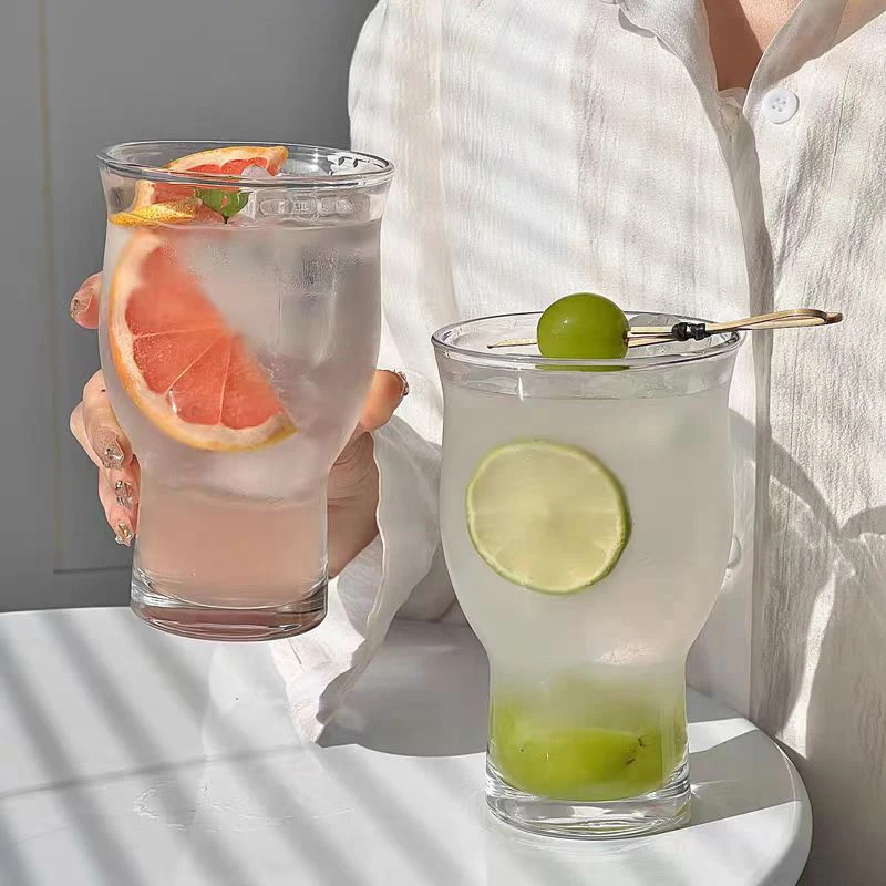 ins风光面玻璃杯宽口果茶杯大容量玻璃杯奶茶饮品水杯果汁冷饮杯
